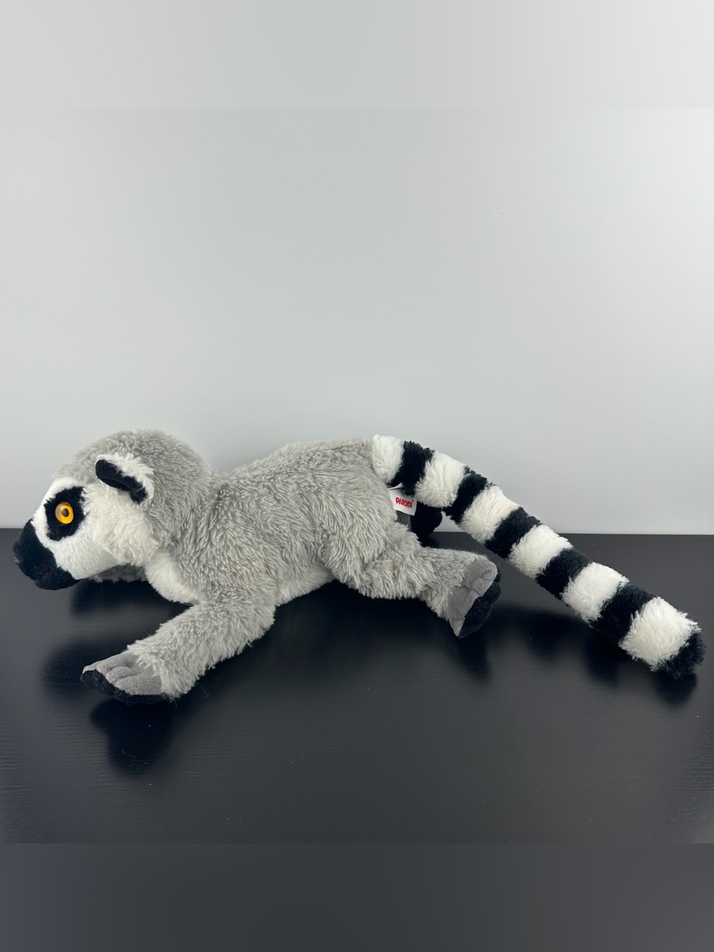 Aurora Ring-Tailed Lemur 11” Large Gray White Black Plush Orange Eyes